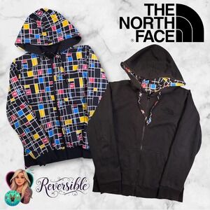 The North Face Mondrian Squares Logos Reversible Hoody Jacket Women's Large Coat